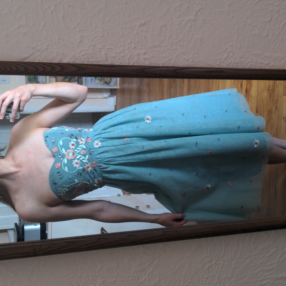 Modcloth Strapless embroidered midi dress